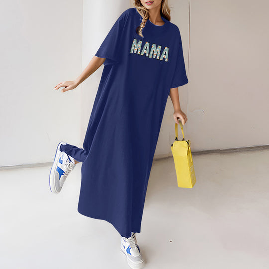 Damen nan florales Statement-Maxikleid im Oversize-T-Shirt-Stil mit Rundhalsausschnitt EB