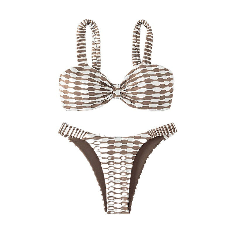Damen Bandeau-Bikini mit einzigartigem Muster und verstellbaren Trägern EB
