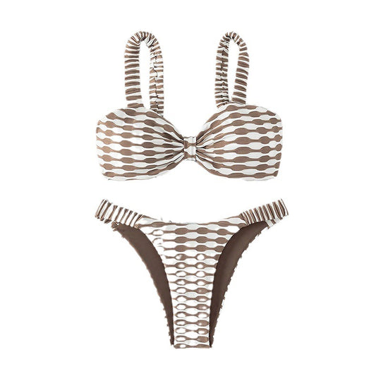 Damen Bandeau-Bikini mit einzigartigem Muster und verstellbaren Trägern EB