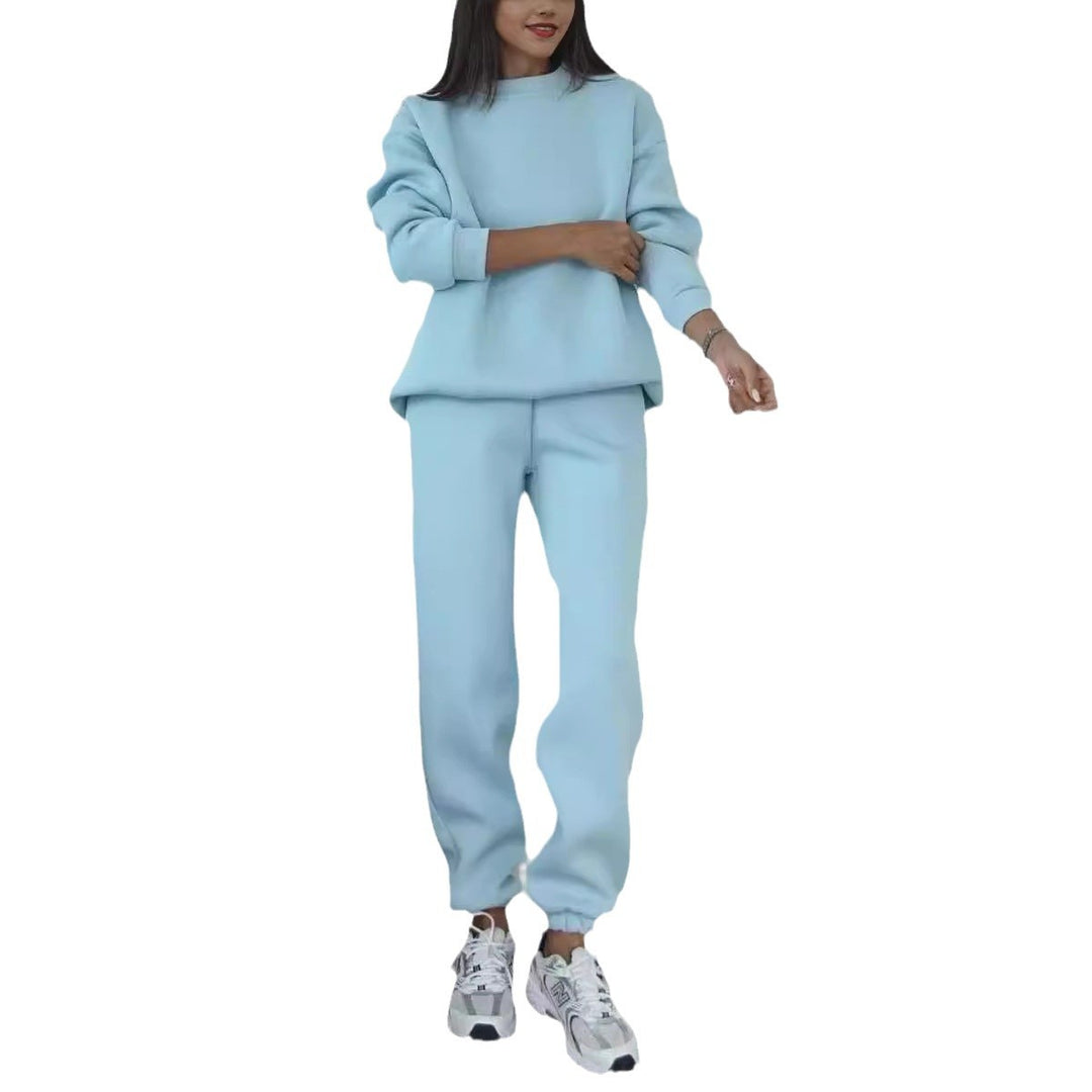 Damen nan minimalistisches Cozy-Set aus schwerer French‑Terry mit weitem Rundhals-Pullover und gerader Jogginghose EB