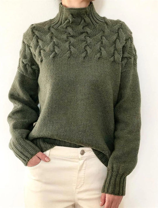 Damen Grobstrickpullover mit Stehkragen und Zopfmuster EB