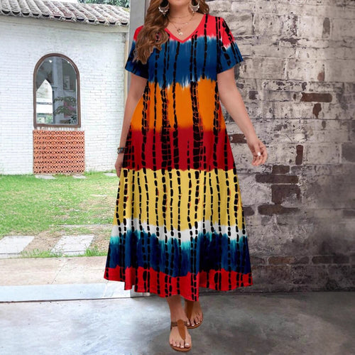 Damen Maxikleid mit modernem Farbverlauf und grafischem Muster EB