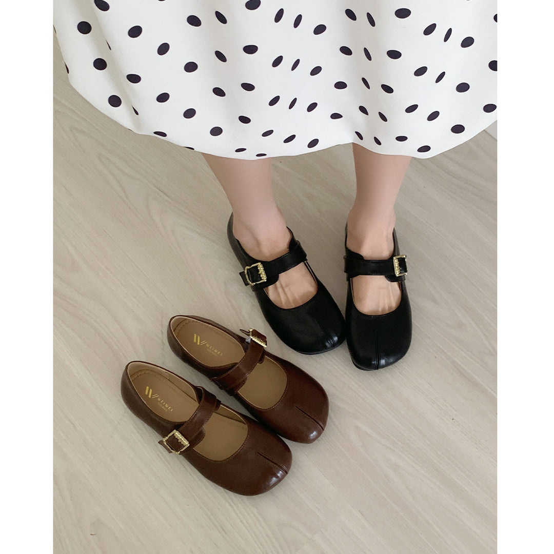Damen Ballerinas mit elegantem Schnallenverschluss und modischem Glanz EB