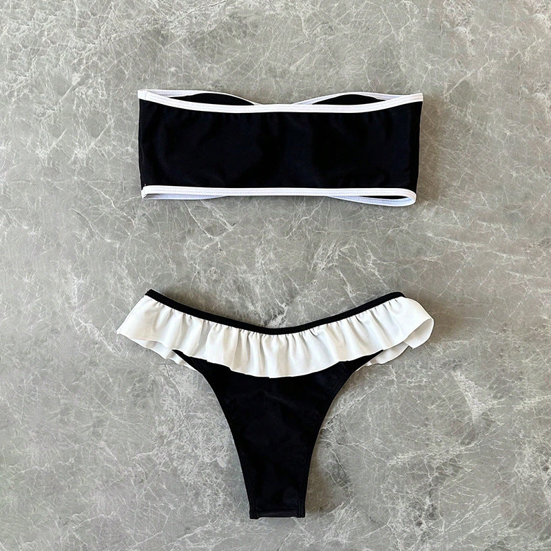 Damen Bandeau-Bikini mit Rüschensaum EB