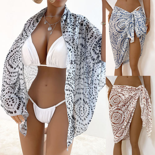 Damen luftiger Strandüberwurf mit asymmetrischen Mustern EB