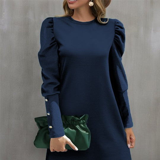 Damen Puffärmel Minikleid mit elegantem Rundhalsausschnitt EB