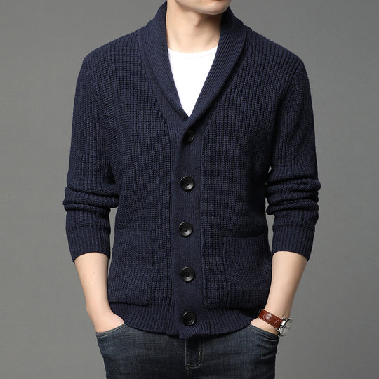 Herren Strickjacke mit Schalkragen und praktischen Taschen EB