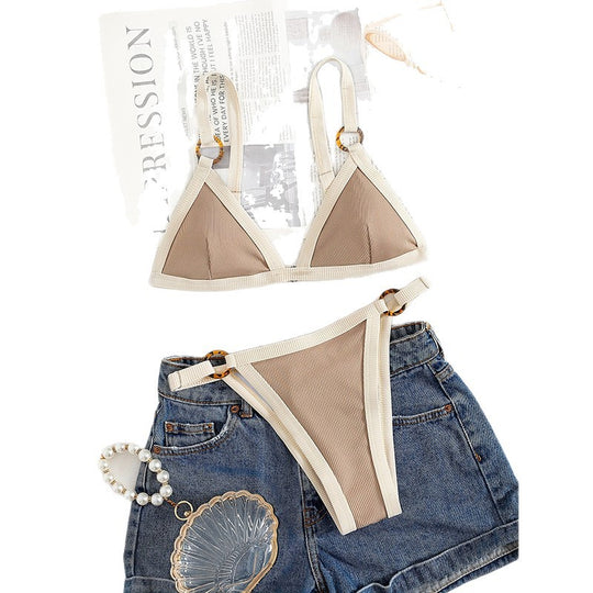 Damen Triangel-Bikini mit eleganten Ringdetails und verstellbaren Trägern EB