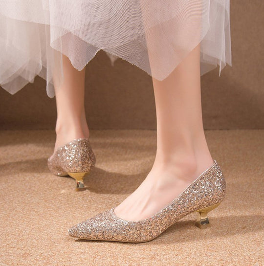 Damen elegante glitzernde Pumps mit spitz zulaufender Form EB