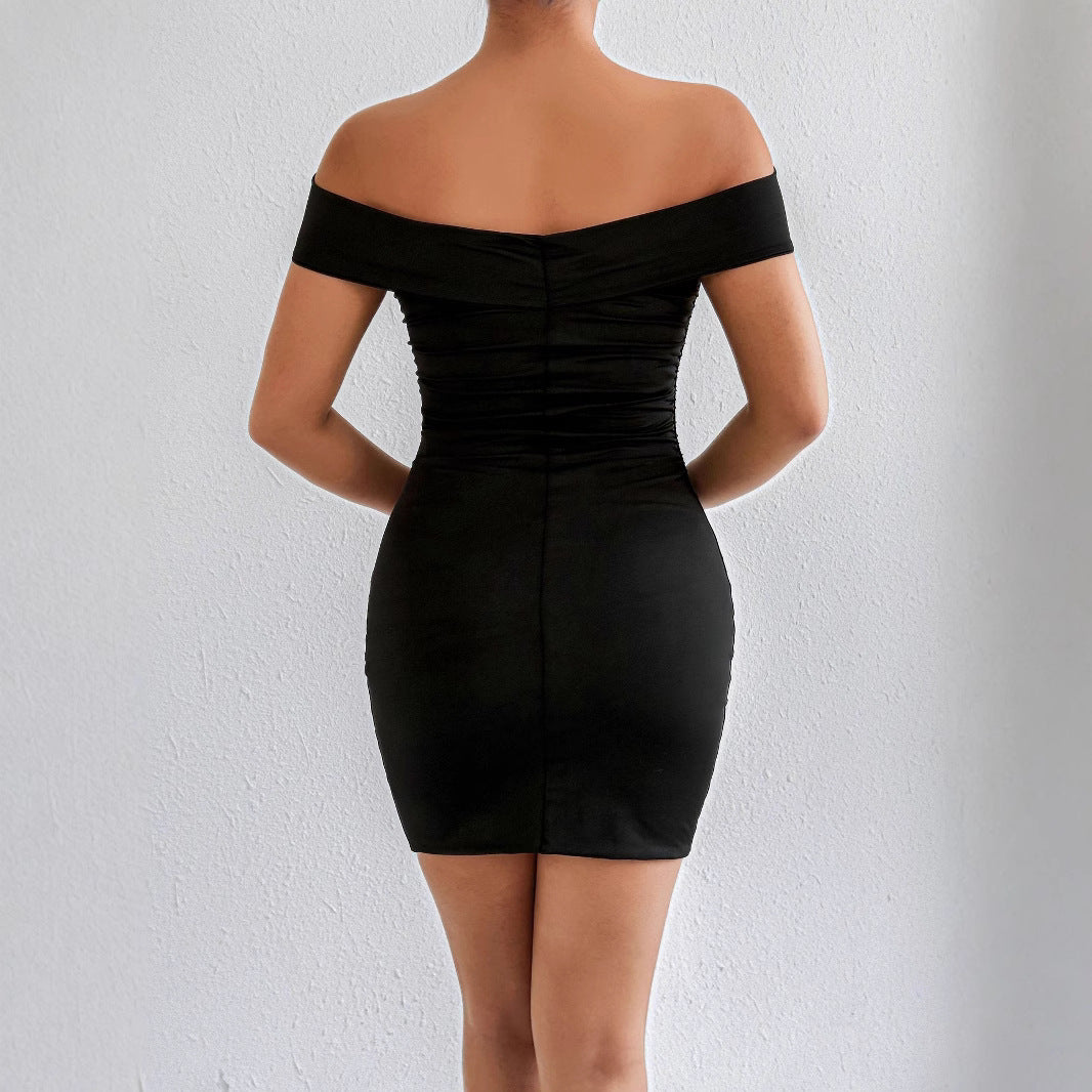 Damen Asymmetrisches Minikleid mit komfortabler Raffung und schulterfreiem Design EB
