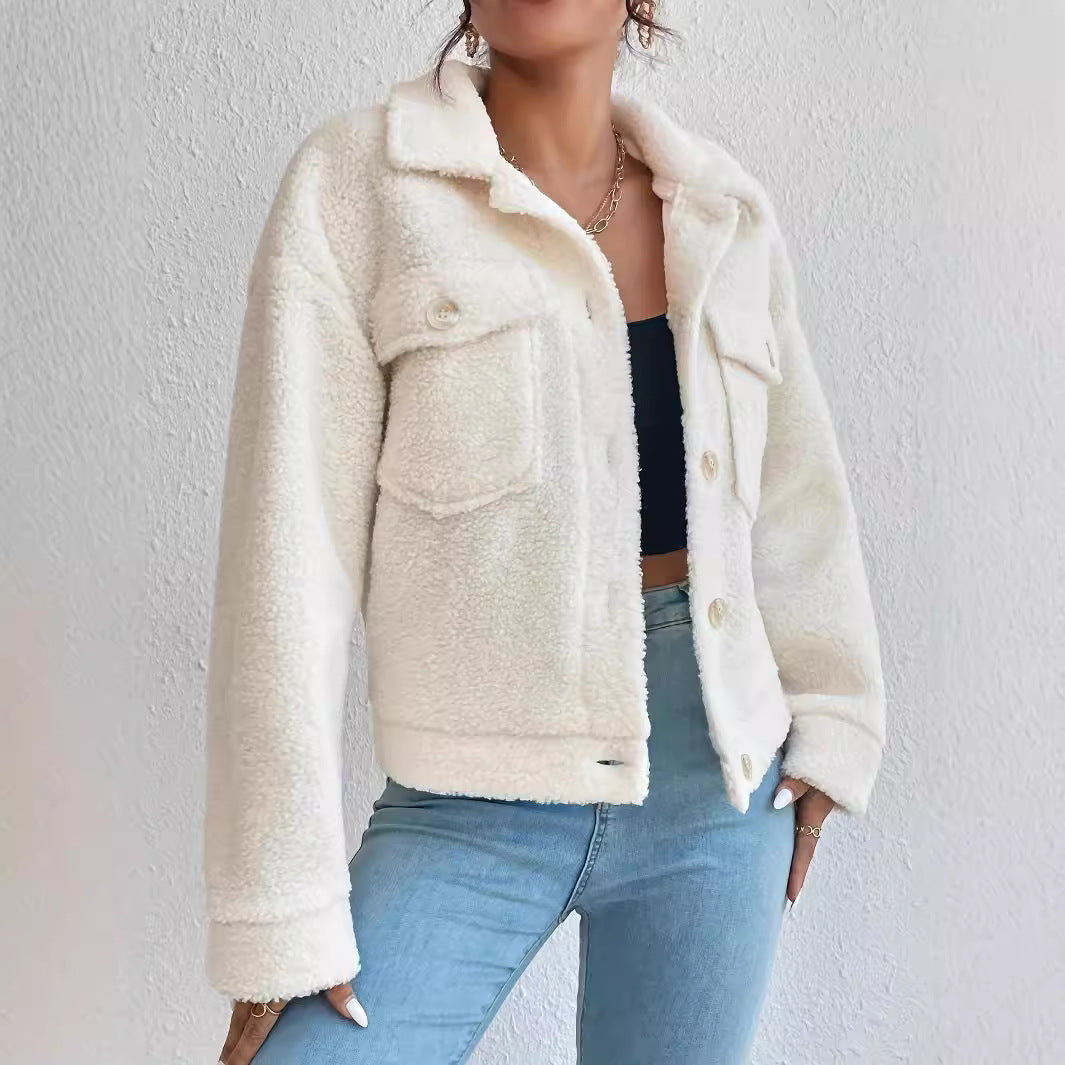 Damen Kuschelige Fleecejacke im stylishen Design mit Taschen EB