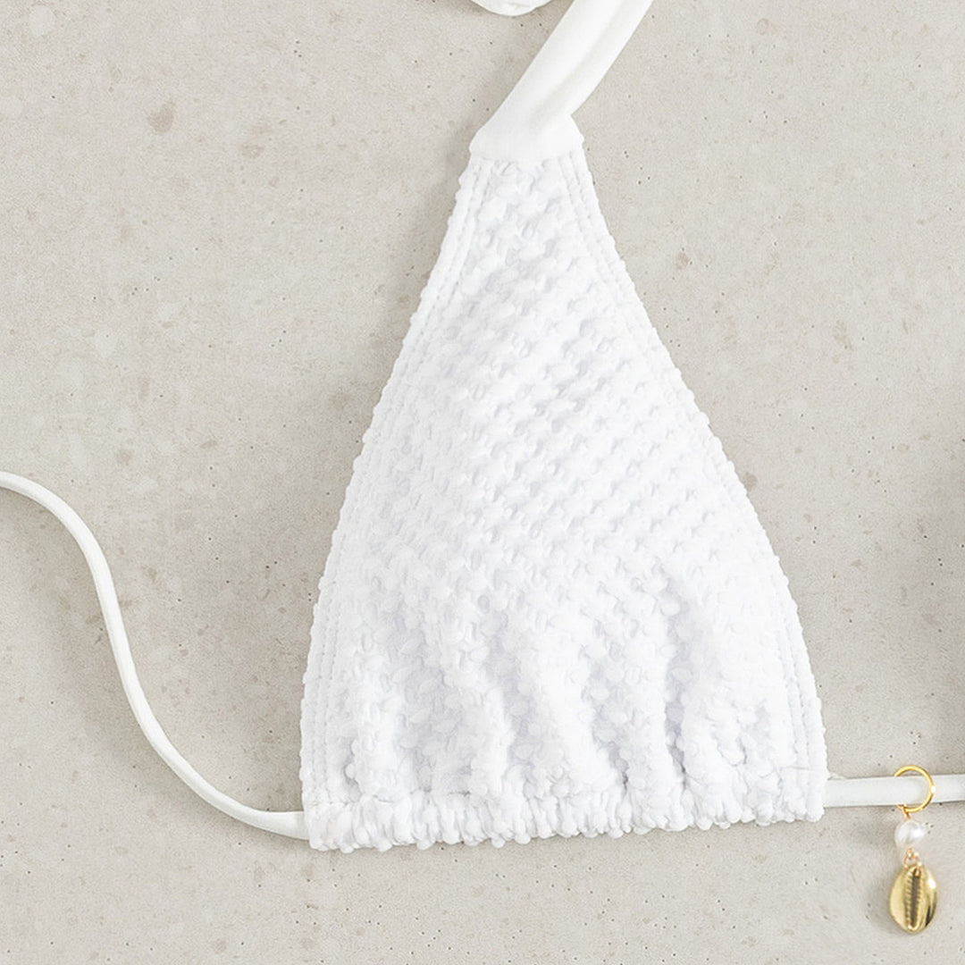 Damen Triangel-Bikini mit eleganten Schleifen und Muschelverzierungen EB