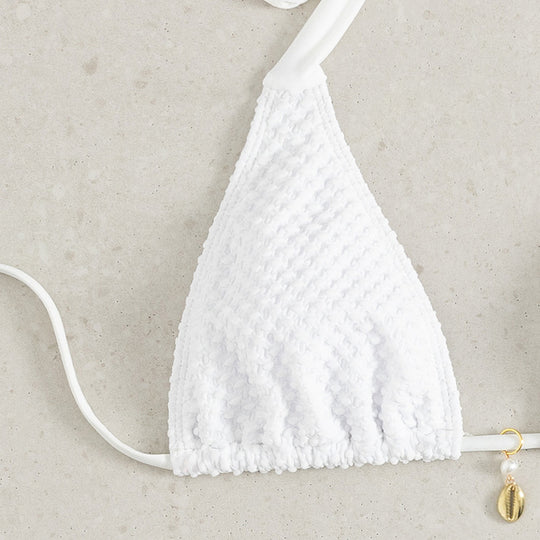 Damen Triangel-Bikini mit eleganten Schleifen und Muschelverzierungen EB