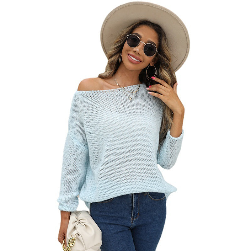 Damen luftiger Strickpullover mit Rundhalsausschnitt und halben Ärmeln EB
