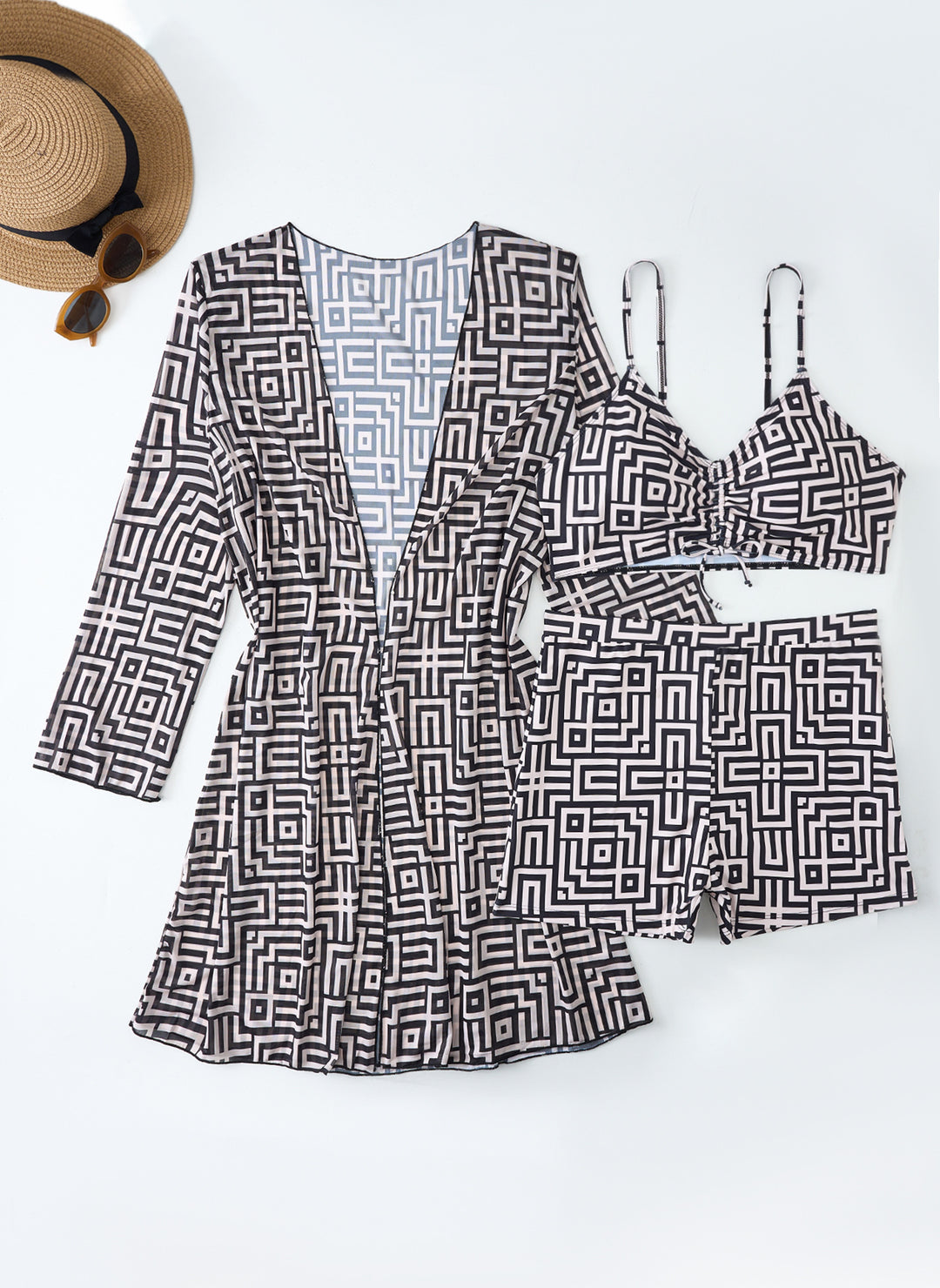 Damen Bademode-Set mit stylischem Kimono und Shorts EB