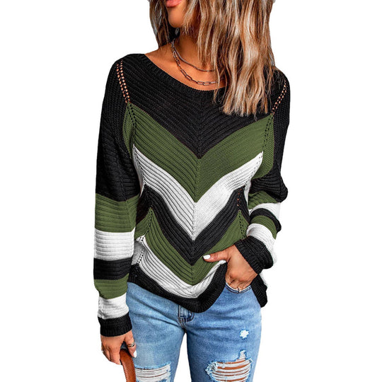 Damen Lässiger Strickpullover mit Chevron-Muster und luftigem Schnitt EB
