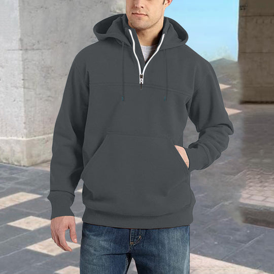 Herren modischer Kapuzenpullover mit halbem Reißverschluss und praktischen Kängurutaschen EB