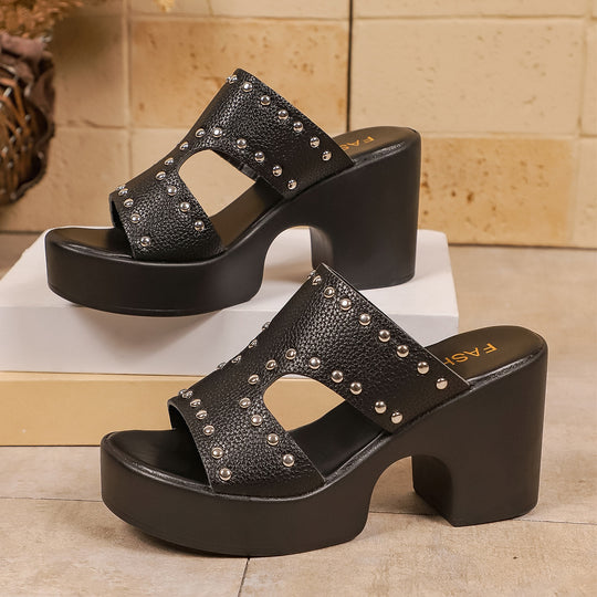 Damen Glamouröse Plateau-Sandalen mit modischem Nieten-Design EB