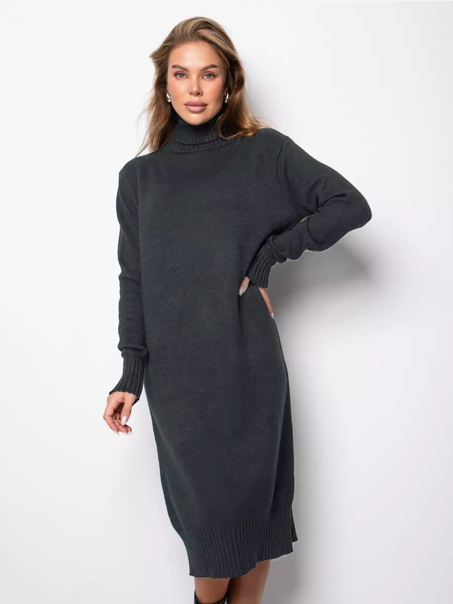 Damen Strickkleid mit Stehkragen und seitlichen Schlitzen EB