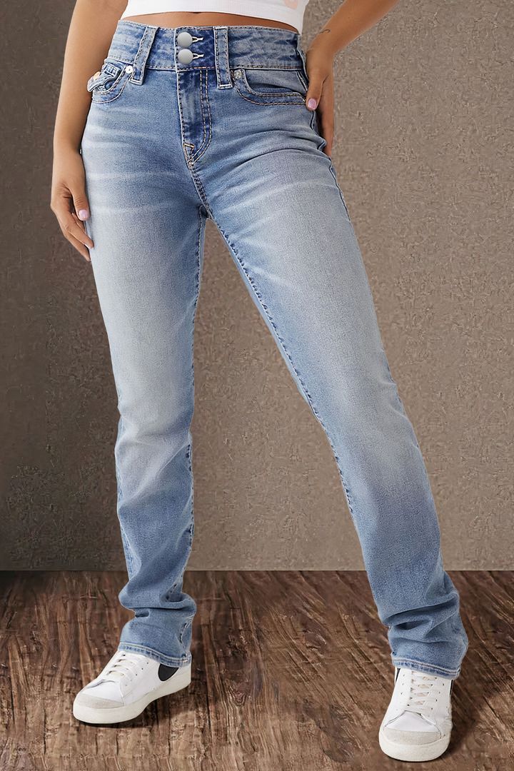 Damen High-Waist Jeans im Vintage-Look mit figurbetontem Schnitt EB