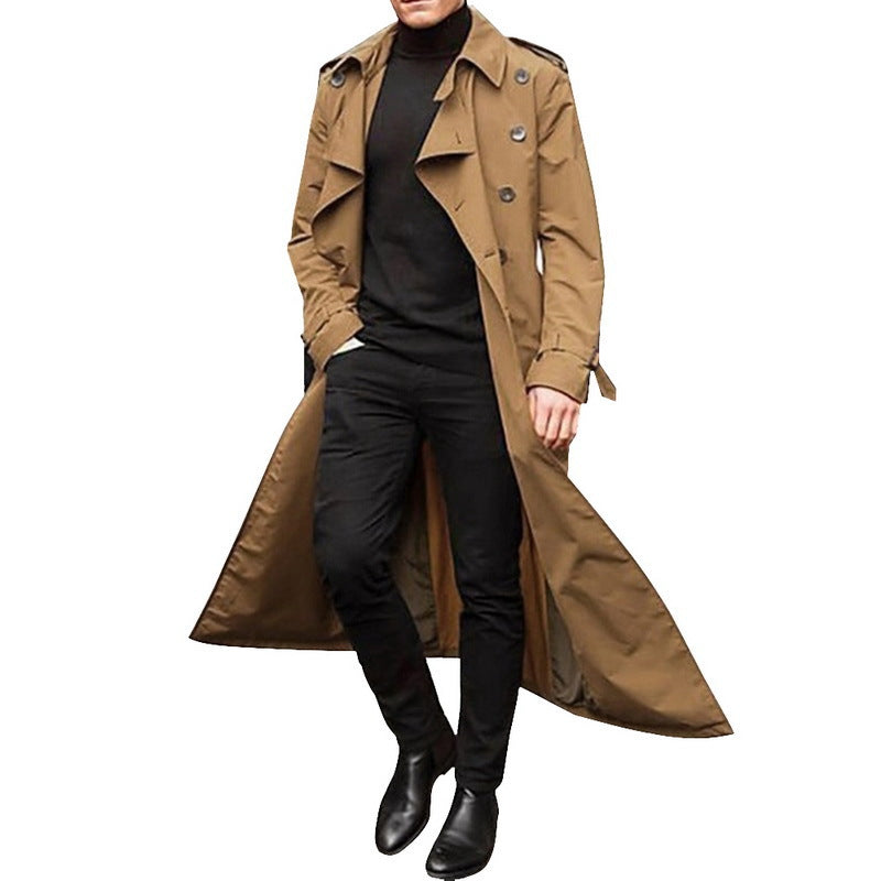 Herren eleganter Trenchcoat mit taillierbarem Gürtel und klassischen Details EB