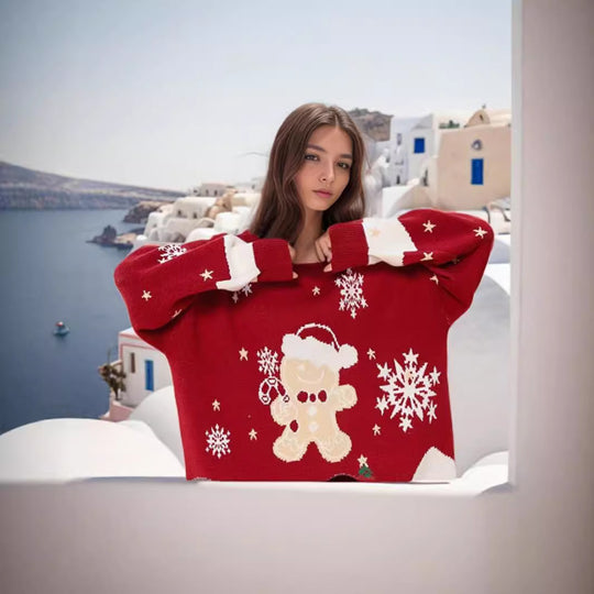 Damen festlicher Strickpullover mit weihnachtlichem Design EB