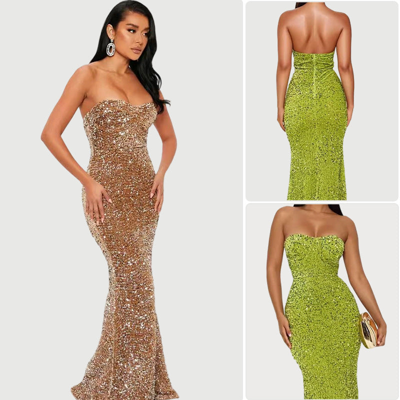 Damen Glitzerndes Abendkleid mit schmalem Schnitt und glamourösem Bustier-Oberteil EB
