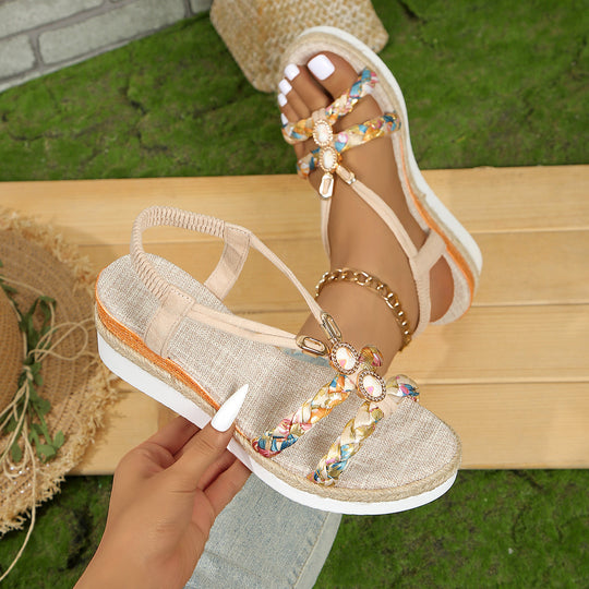 Damen Wedge-Sandalen mit buntem Geflecht und elegantem Fußbett EB