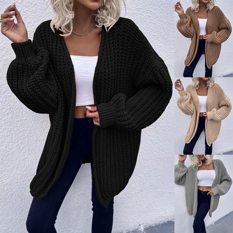 Damen Grobstrick Cardigan mit weit geschnittenen Ärmeln und lässigem Look EB
