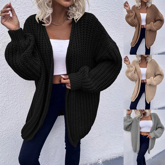 Damen Grobstrick Cardigan mit weit geschnittenen Ärmeln und lässigem Look EB