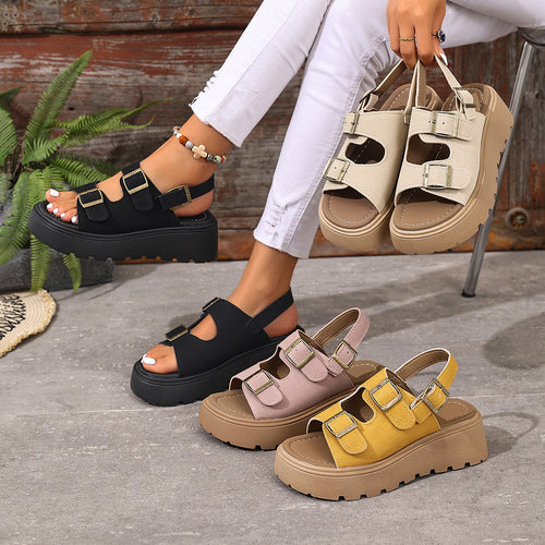 Damen Modische Plateau-Sandalen mit verstellbaren Riemen und anatomischem Fußbett EB
