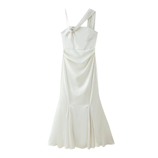Damen Maxikleid mit asymmetrischem Schnitt und elegantem Rüschendetail EB
