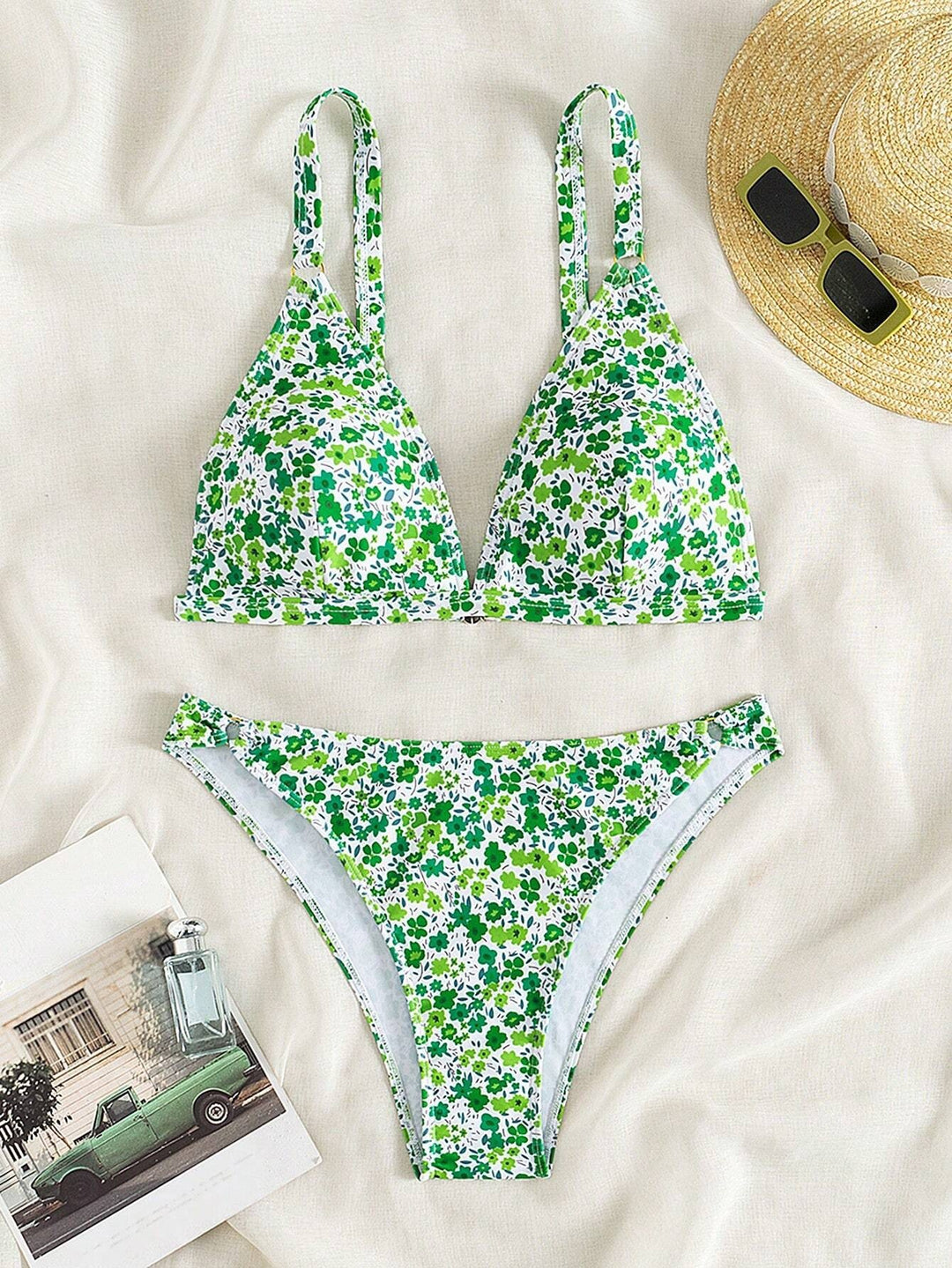 Damen Triangel-Bikini mit romantischem Blumenmuster EB