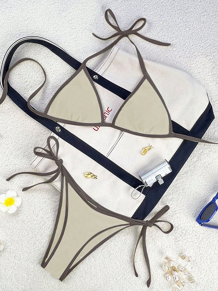 Damen Triangel-Bikini mit verspielten Schleifendetails EB