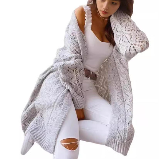 Damen Strickjacke mit modernen Häkelmustern und lockerem Schnitt EB