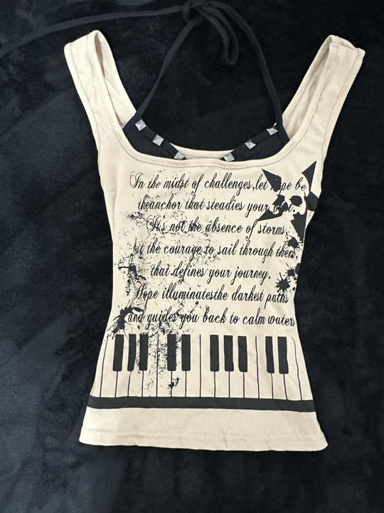 Damen musikalisches Graphic-Tanktop mit einzigartigem Schnitt EB