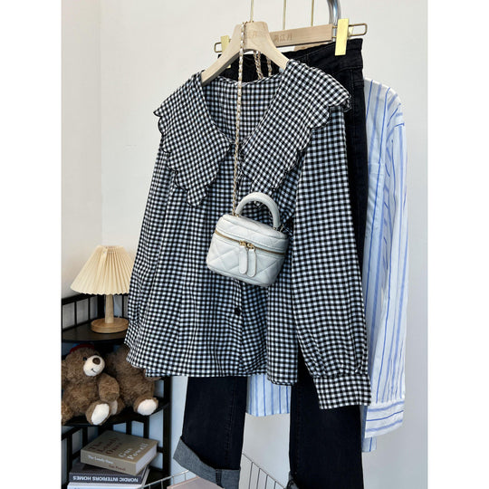 Damen Bluse mit großem Kragen und Rüschendetails EB