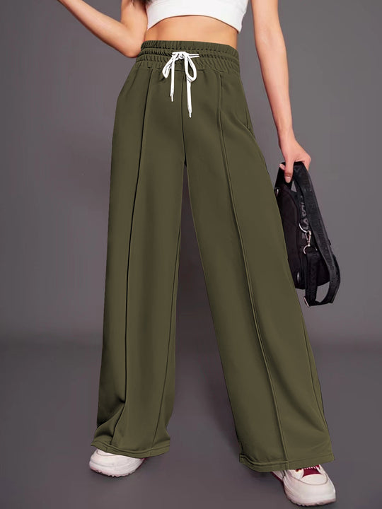 Damen nan weite High-Waist Palazzo-Jogginghose mit Kordelzug und Bügelfalte EB