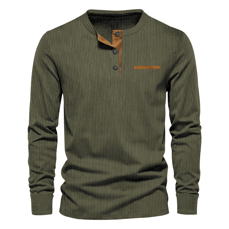 Herren Langarm-Henley-Shirt aus strukturiertem Rippenmaterial mit modernem Knopfdesign EB