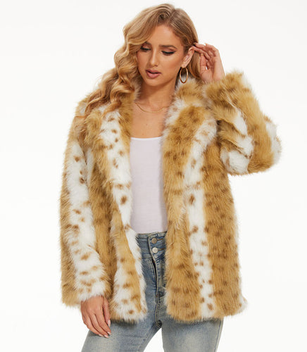 Damen Glamouröse Kunstfelljacke mit eleganten Streifen EB
