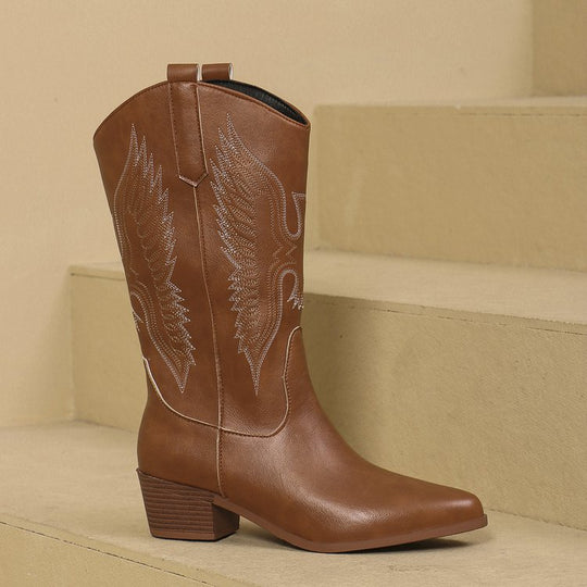 Damen Western-Stiefel mit spitzer Zehenpartie und mittelhohem Blockabsatz EB
