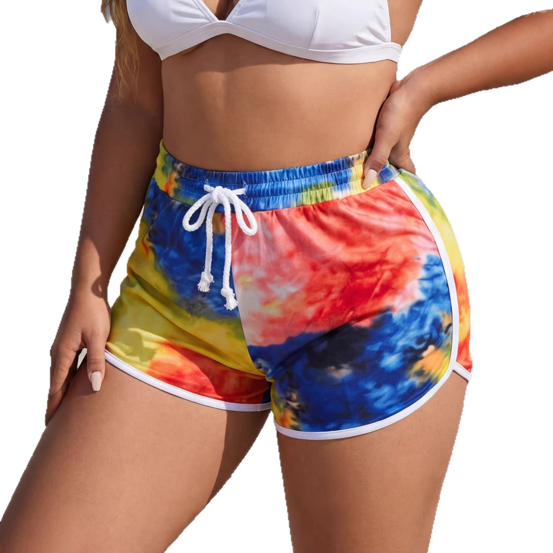 Damen sportliche Badeshorts mit buntem Batikmuster EB