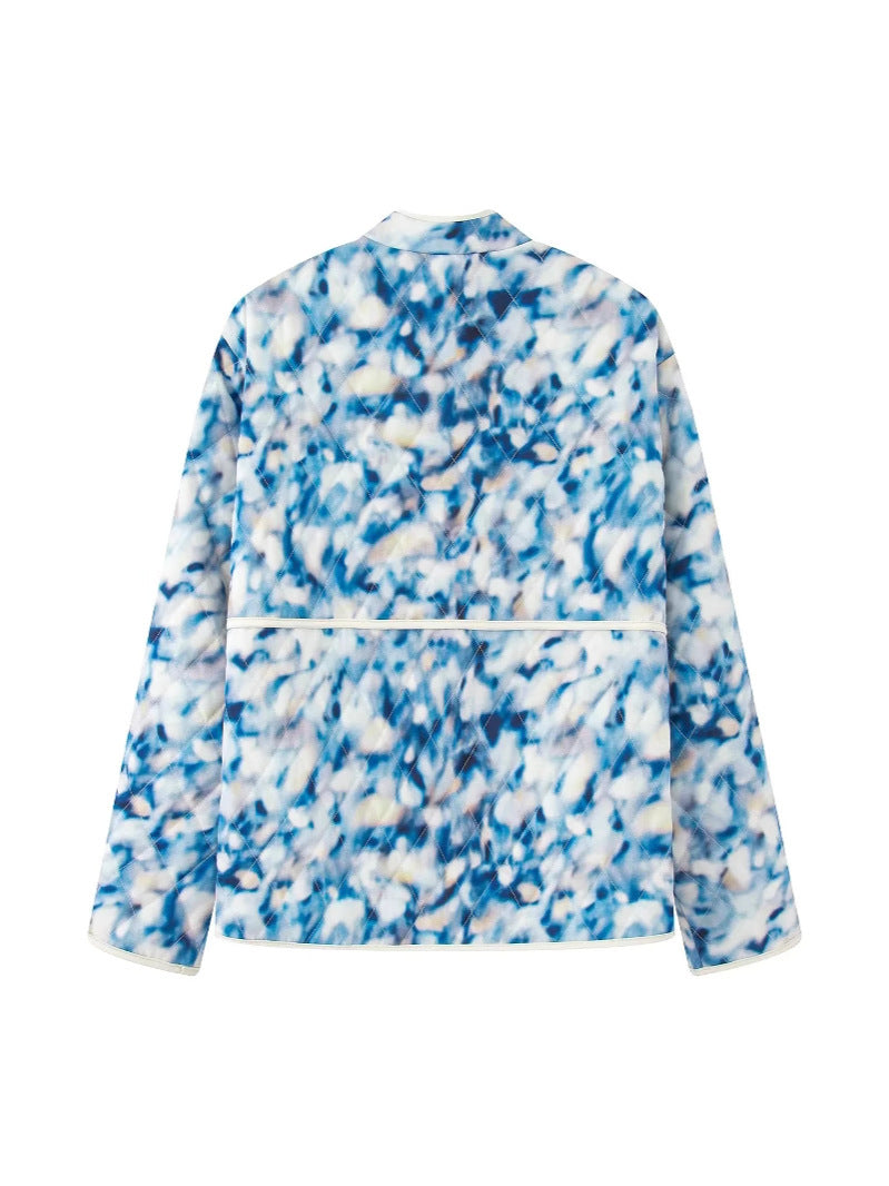 Damen gestepptes Blütenmuster-Jacke mit praktischen Taschen EB