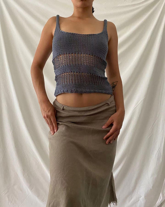 Damen gestricktes Crop-Top mit luftiger Netzstruktur EB