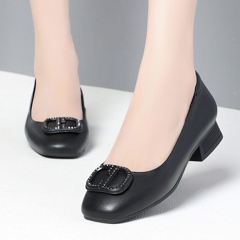 Damen Elegante Ballerinas mit modischem Strassdetail und komfortablem Blockabsatz EB