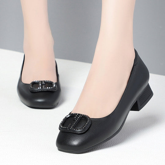 Damen Elegante Ballerinas mit modischem Strassdetail und komfortablem Blockabsatz EB