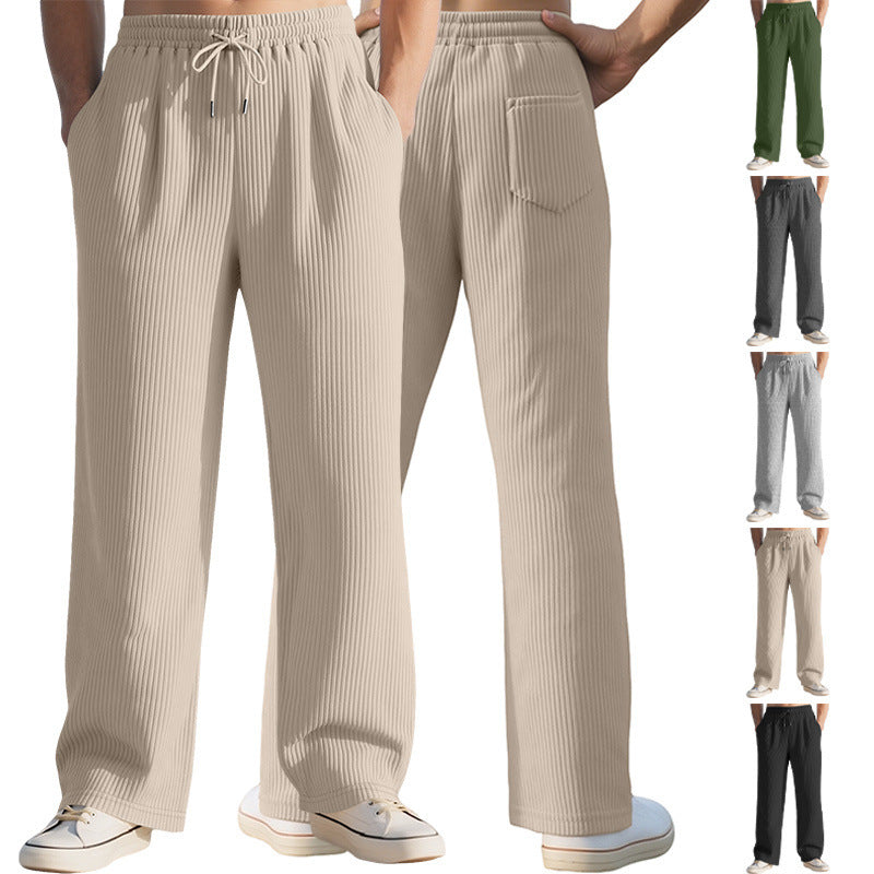 Herren nan lässige Ripp-Freizeithose mit Tunnelzugbund, Eingrifftaschen und geradem Bein EB
