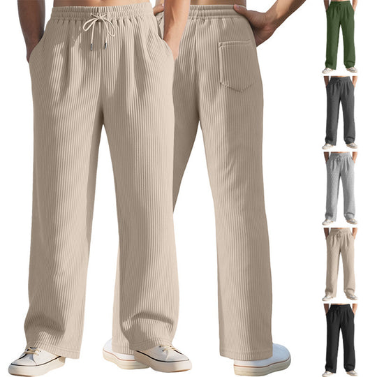 Herren nan lässige Ripp-Freizeithose mit Tunnelzugbund, Eingrifftaschen und geradem Bein EB