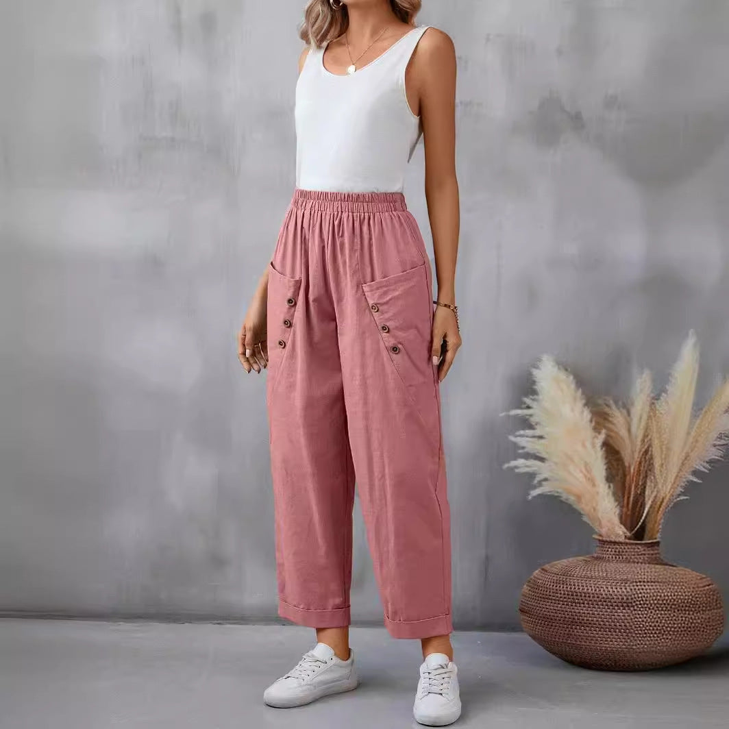 Damen elegante Freizeitpants mit Knopfdetails EB