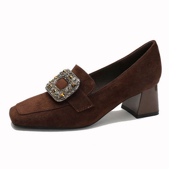 Damen Luxuriöse Blockabsatz-Pumps mit funkelnder Schnallenapplikation EB